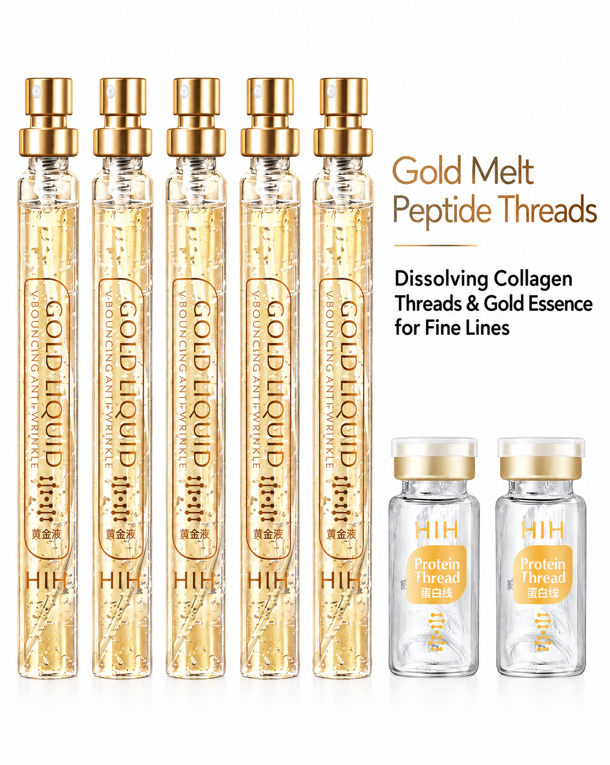 Gold Melt Peptide Threads — Dissolving Collagen Threads & Gold Essence for Fine Lines
